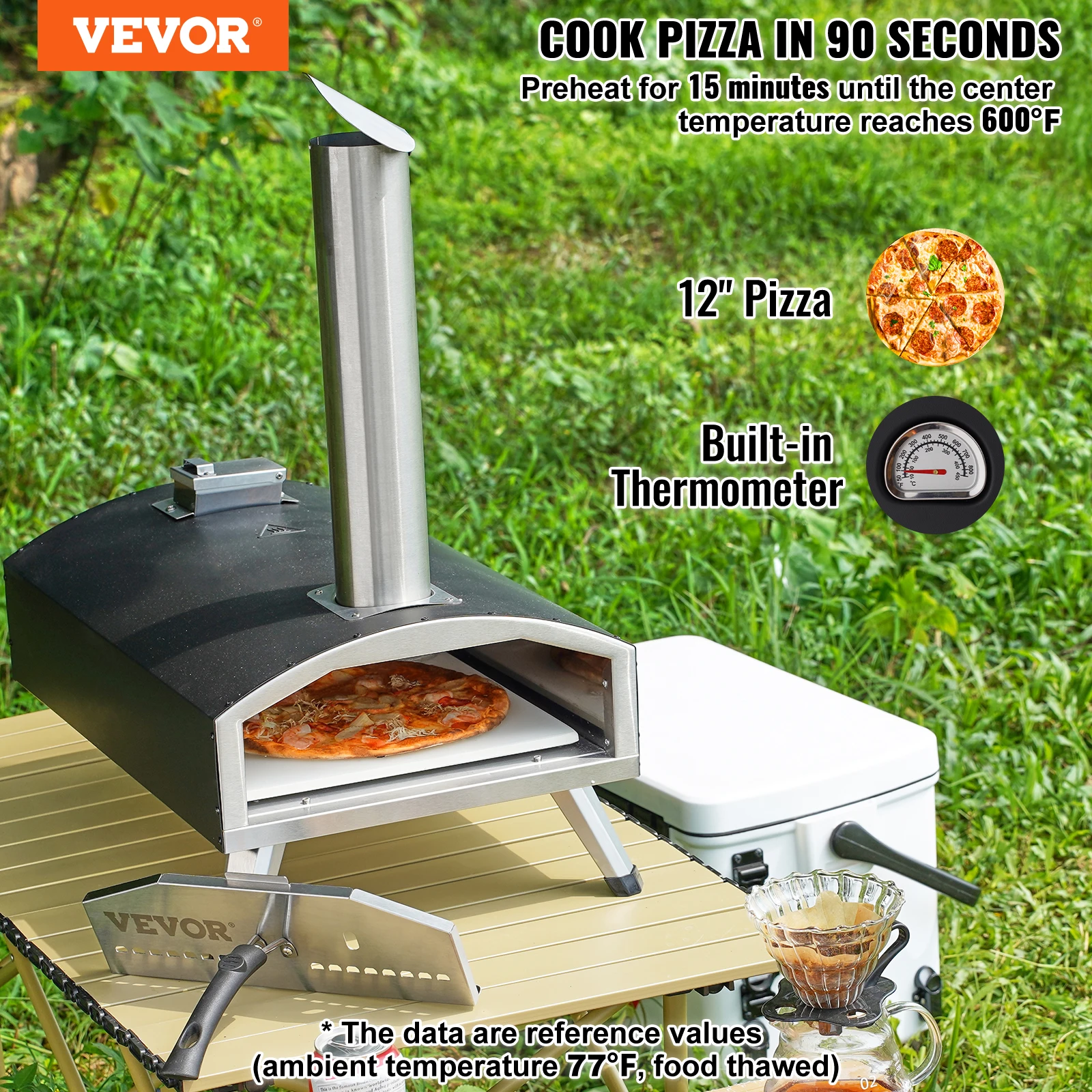 VEVOR Portable Outdoor Oven, 12-inch Pizza Oven, Pellet & Chips & Charcoal Tri-Fuel, Iron Spray Pizza Grill,Includes Pizza Stone