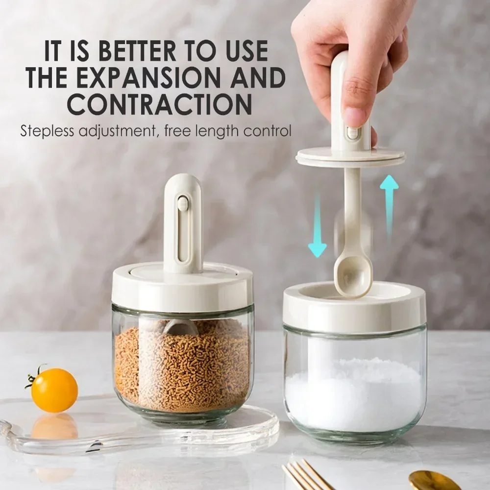 Seasoning Jar Spice Jar Sugar Salt Jar With Lid Spoon Monosodium Glutamate Seasoning Bottle Food Storage Box Kitchen Container