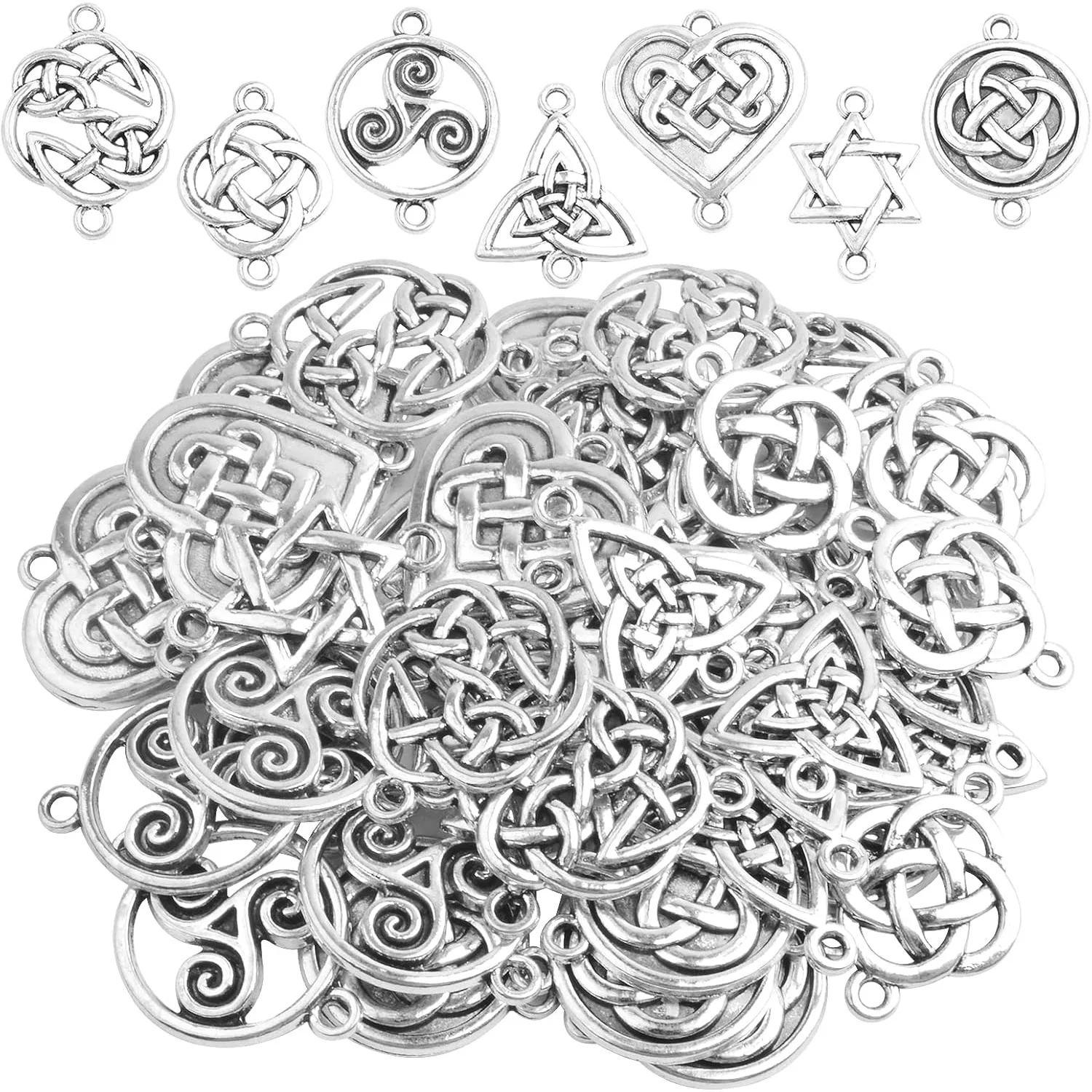 

42pcs Irish Traditional Pendants Tibetan Flower Triangle Heart Knot Links Good Luck Chinese Knot Connectors for DIY Jewelry