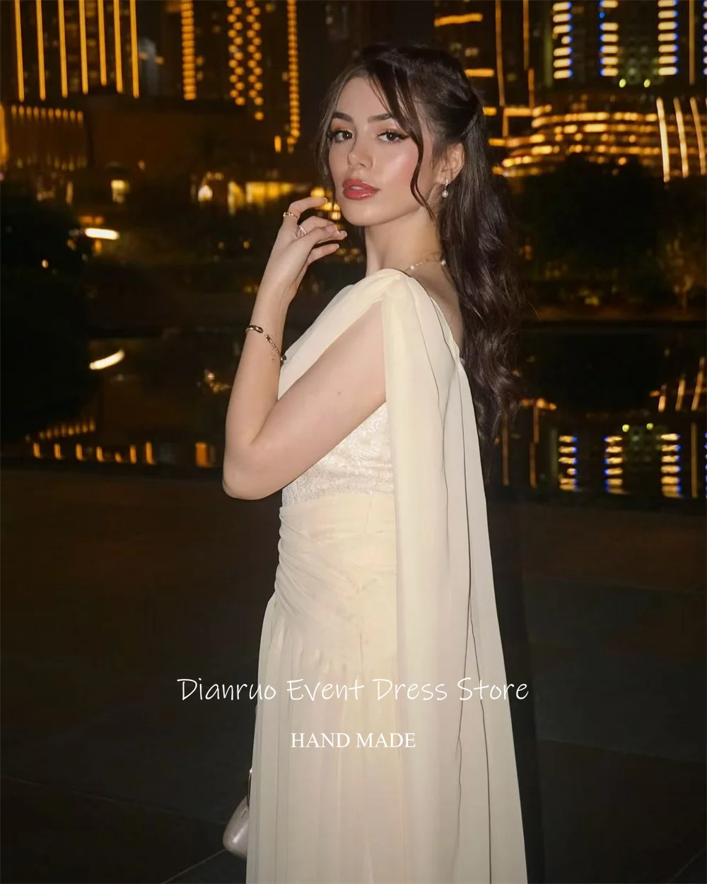 Dianruo สวยชีฟองสายชุดราตรีชายหาดจีบอย่างเป็นทางการ 2025 ผู้หญิงริบบิ้นลูกไม้ Robes De Soirée ที่กําหนดเอง