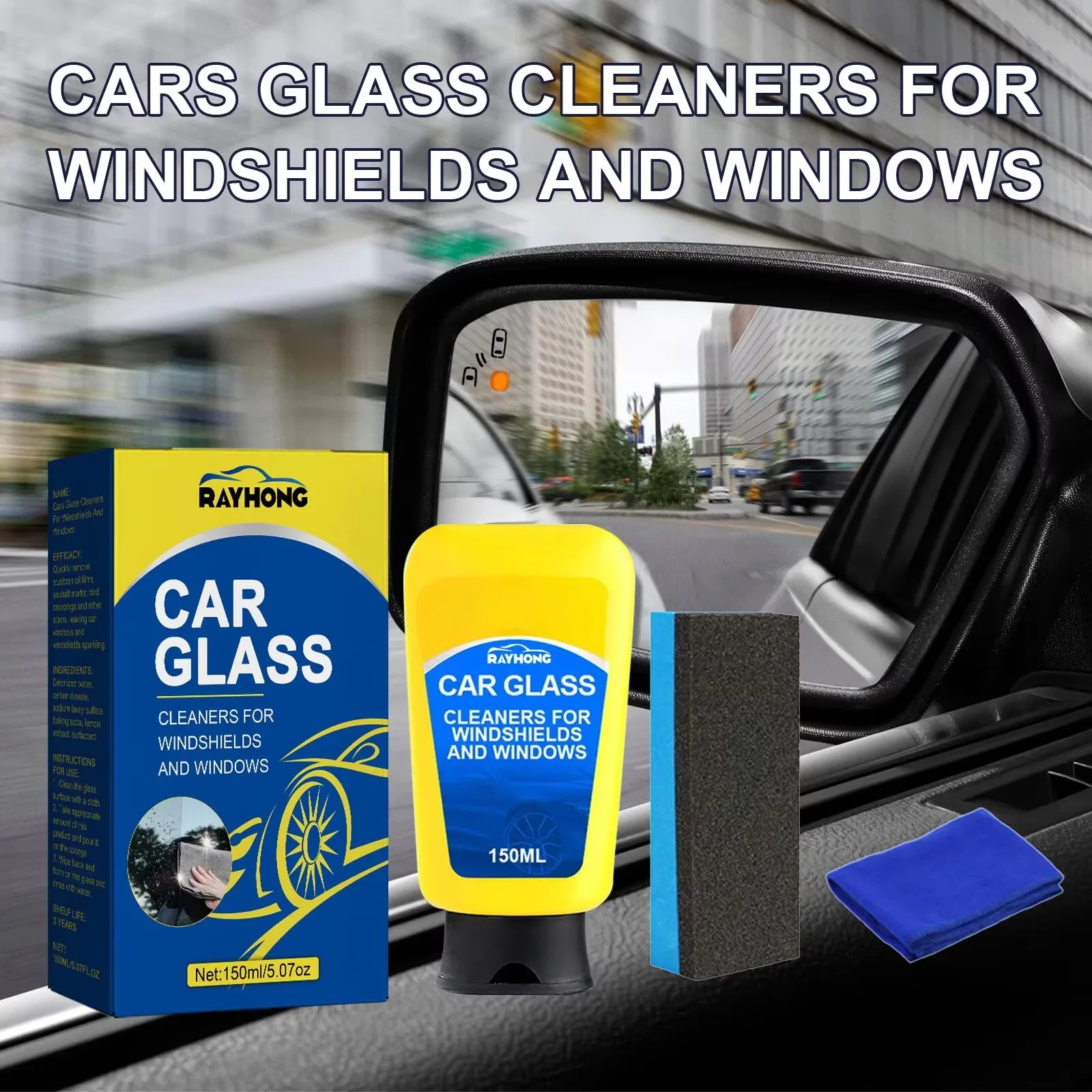 Anti-Glare 150ml Car Glass Oil Film Remover Paste Glass Coating Cleaning Agent Waterproof Glass Window Cleaner Cream With Sponge