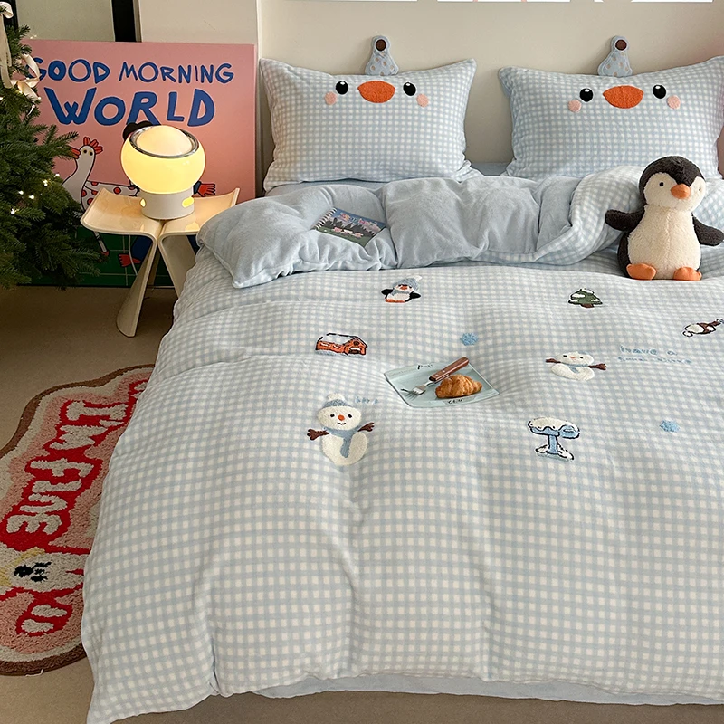 

Комплект постельного белья Fuji Store из четырех предметов: утепленный, с мультяшным рисунком, из молочного вельвета, с вышивкой, для студентов, осенне-зимний, сохраняющий тепло