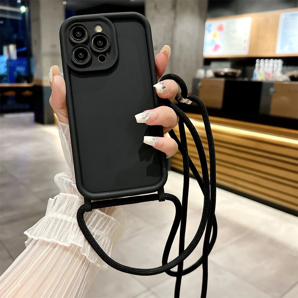 Handyhülle für iPhone 11 12 13 14 15 16 17 18 Pro Max 17 Air 16E mit verstellbarem Umhängeband und weicher Abdeckung