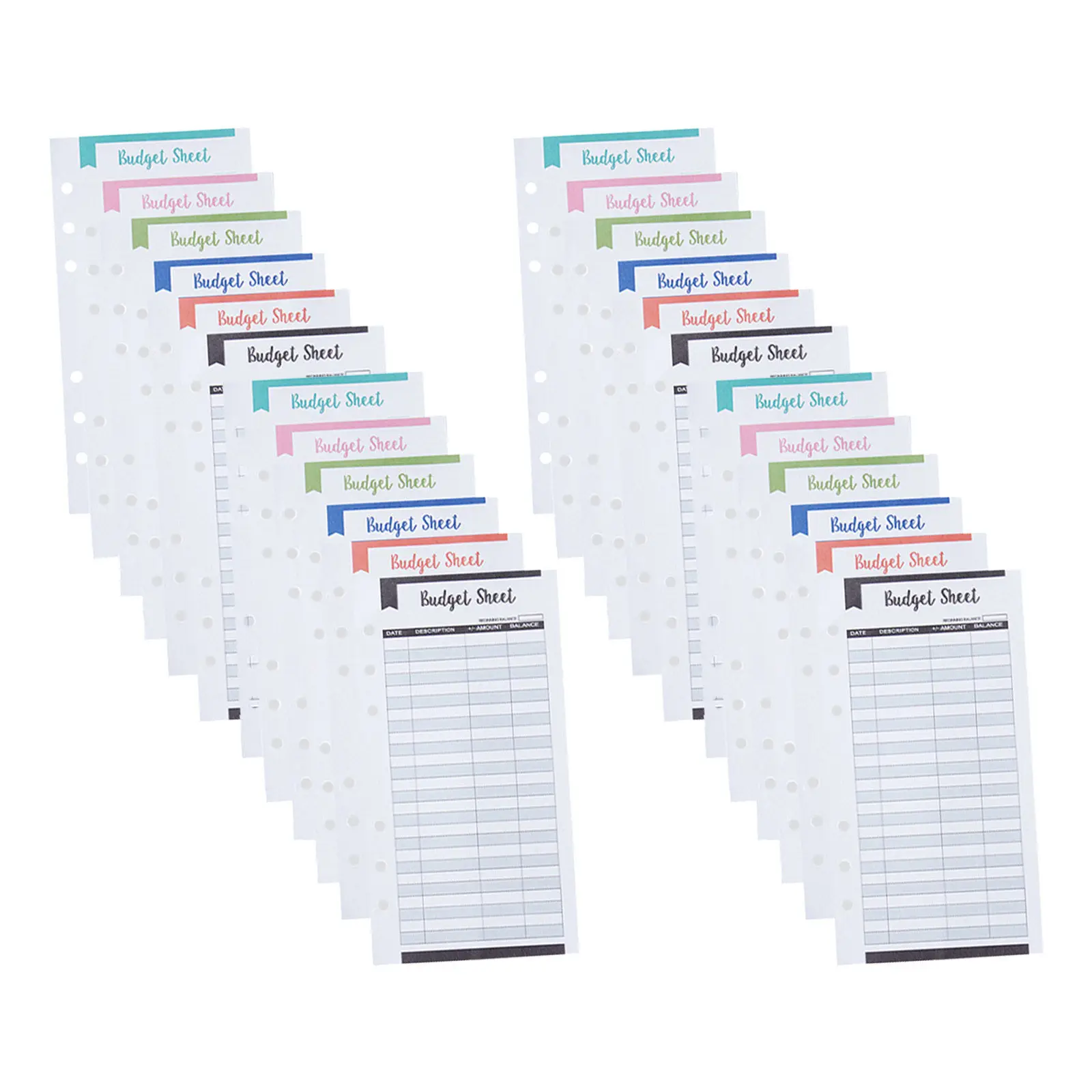 24Pcs Portable Budget Refill Sheets For Wallet Budgeting Teacher Planner Cards Six-holes Expense Tracking Cash