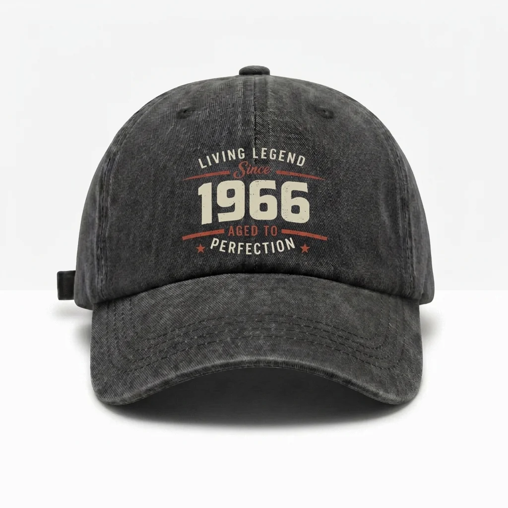 Vintage Washed Living Legend Since 1966 Quote Baseball Cap, Adjustable Unisex Dad Hat, 60th Birthday Gift for Men