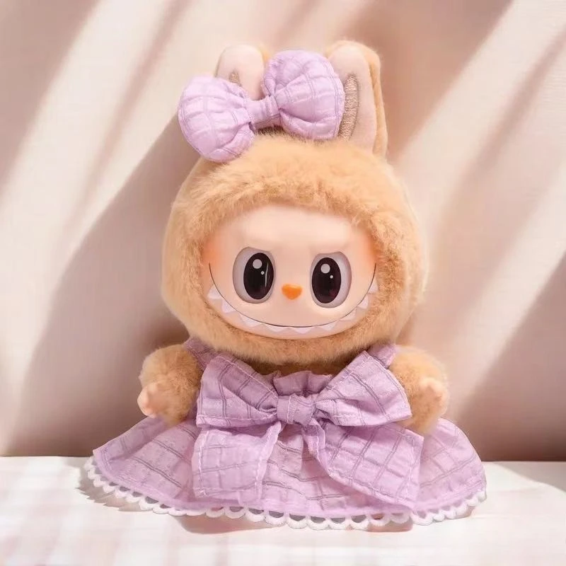 

Мини-плюшевая кукольная одежда, аксессуары для наряда для Labubu Idol V1 V2, вечерние, конфетная клетчатая юбка, комплект с повязкой на голову, одежда, подарок