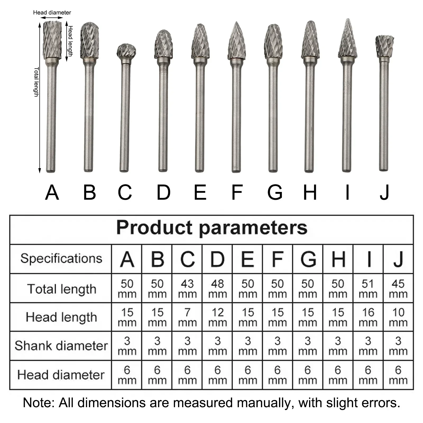 

10pc Set Plastic Box Plastic Box 3*6 Double Double Grain Hard Alloy Rotary File High Accuracy Manual Measurement