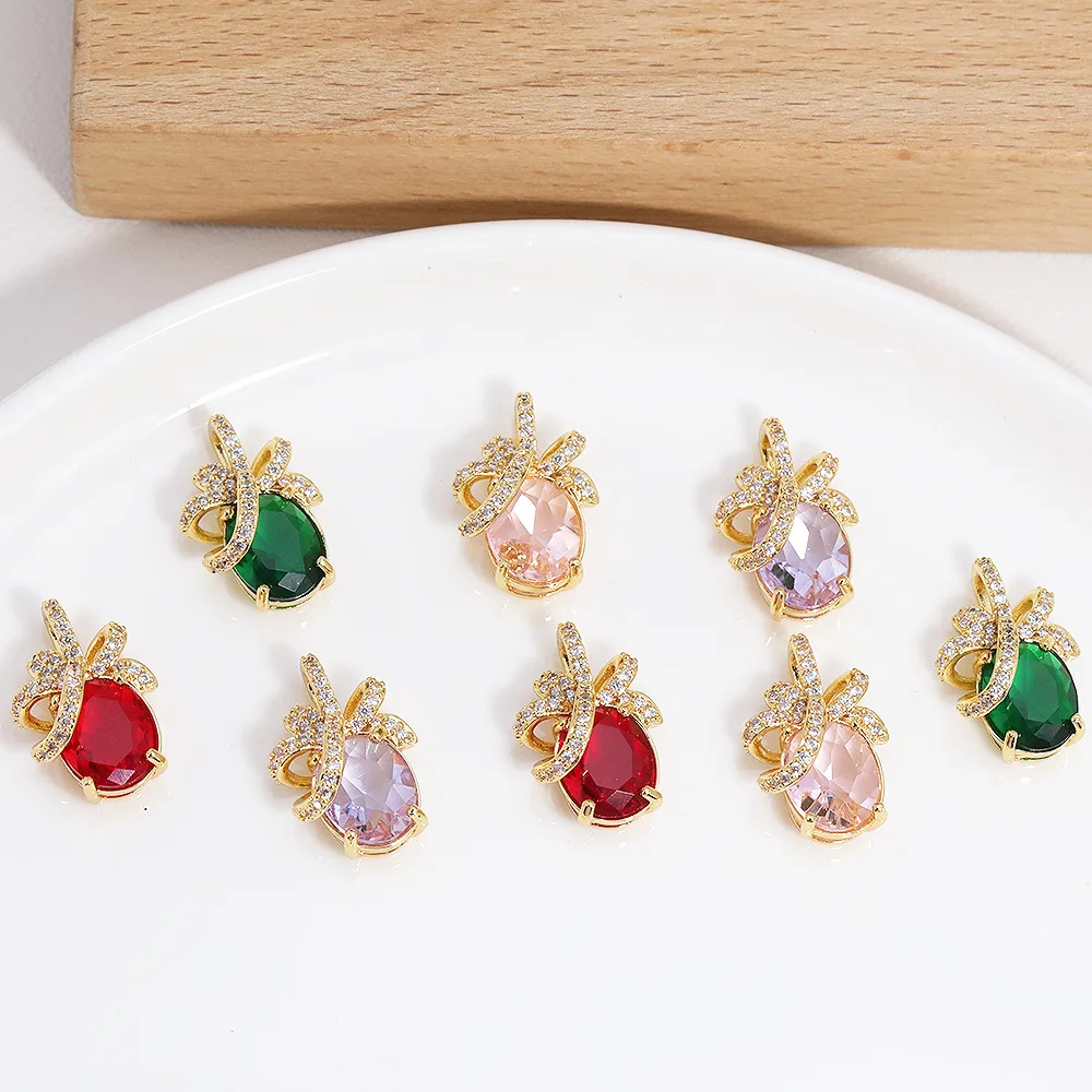 20pcs/ Bag  New Fashion Copper Inlaid Zircon Bow Pendant DIY Bracelet Necklace Earrings Accessories