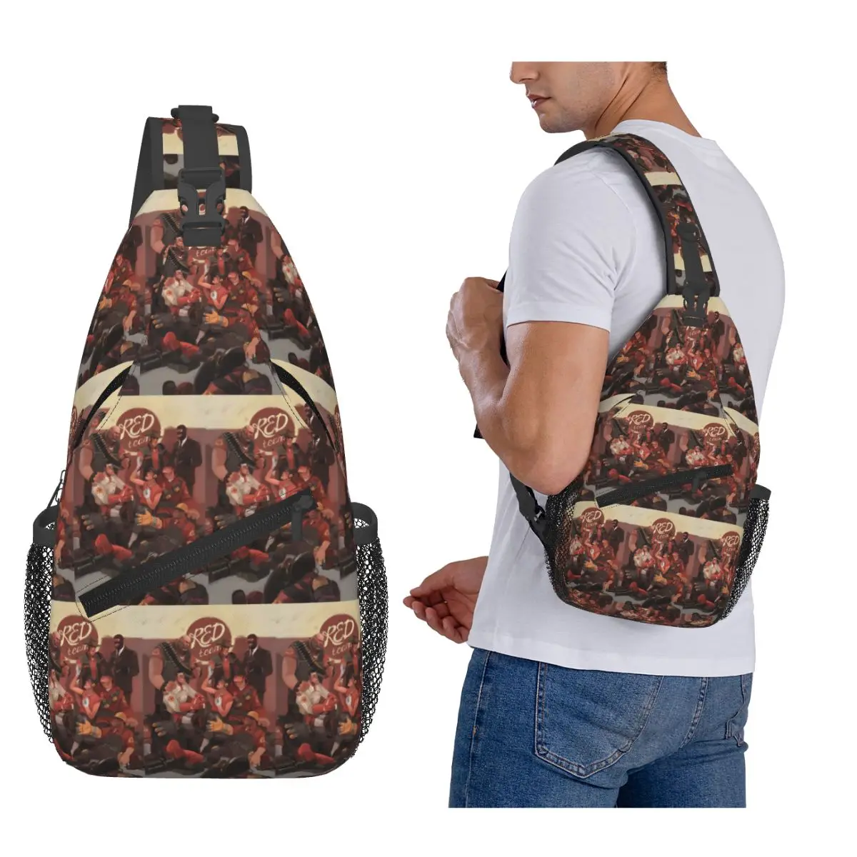 

Team Fortress 2 Red Team Artwork Chest Bag Men Sling Crossbody Backpack Chest Bag Travel Hiking Daypack Shoulder Bag