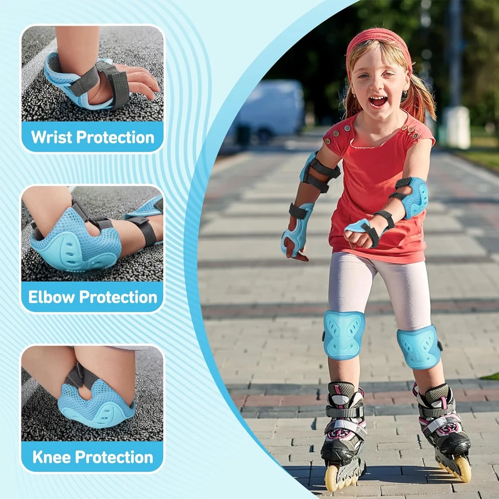 6-in-1-Knieschützer, Ellenbogenschützer mit Handgelenkschützern für Kinder im Alter von 3–10 Jahren, Schutzausrüstung zum Skaten, Radfahren, Radfahren, Rollschuhe, Roller – Detail 5