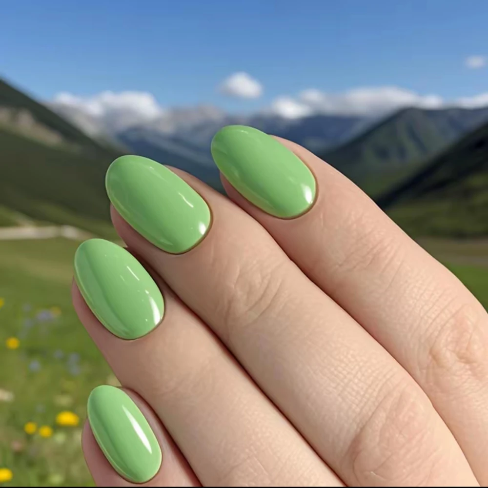 

48Pcs Mustard Green Short False Nails With Glue Acrylic Press On Fake Nails Tips DIY Full Cover Finger Nails Art Manicure Tool