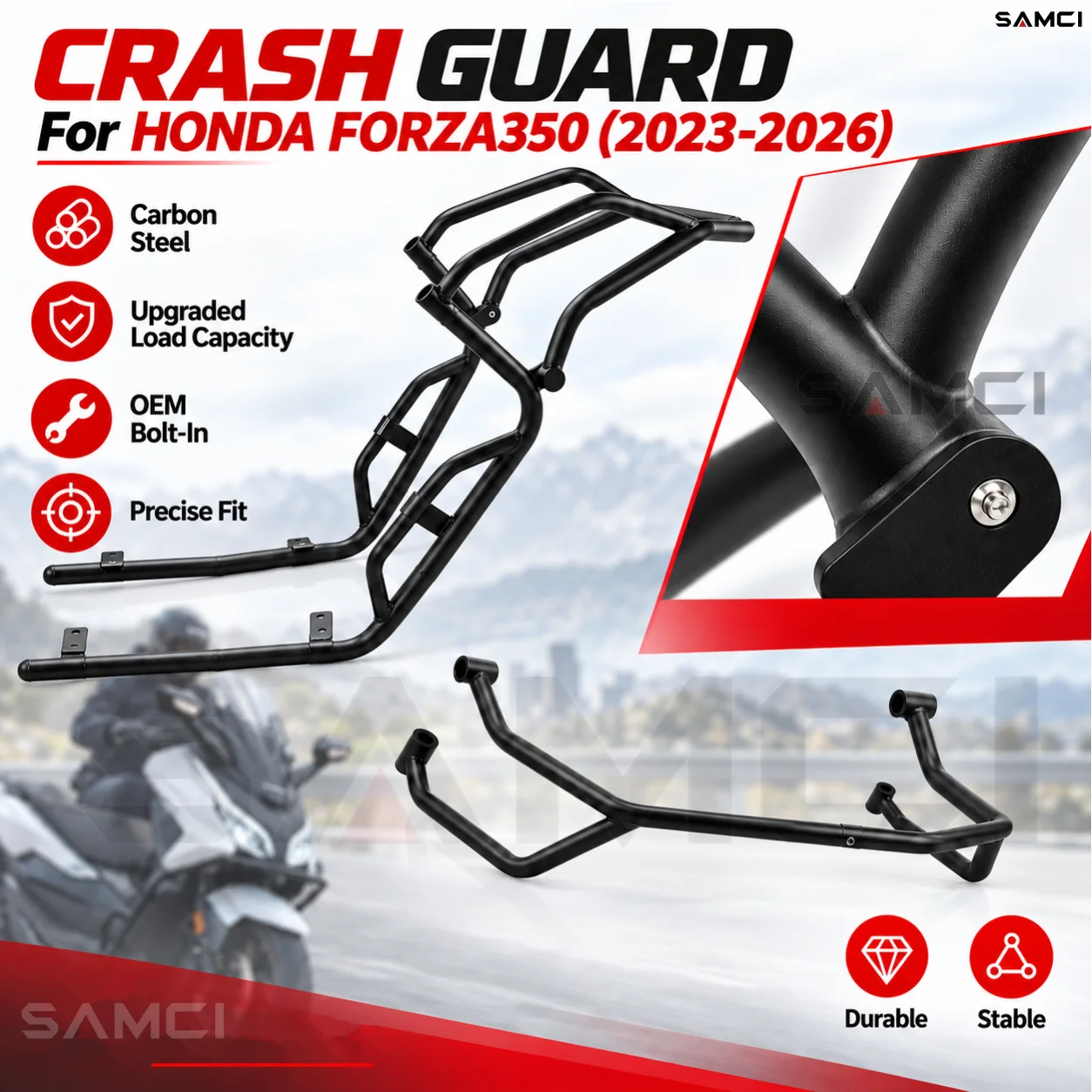 Motorcycle Crash Bar Engine Guard Carbon Steel Bumper Fairing Protector For HONDA FORZA350 2023-2026 Accessories Modification ﻿