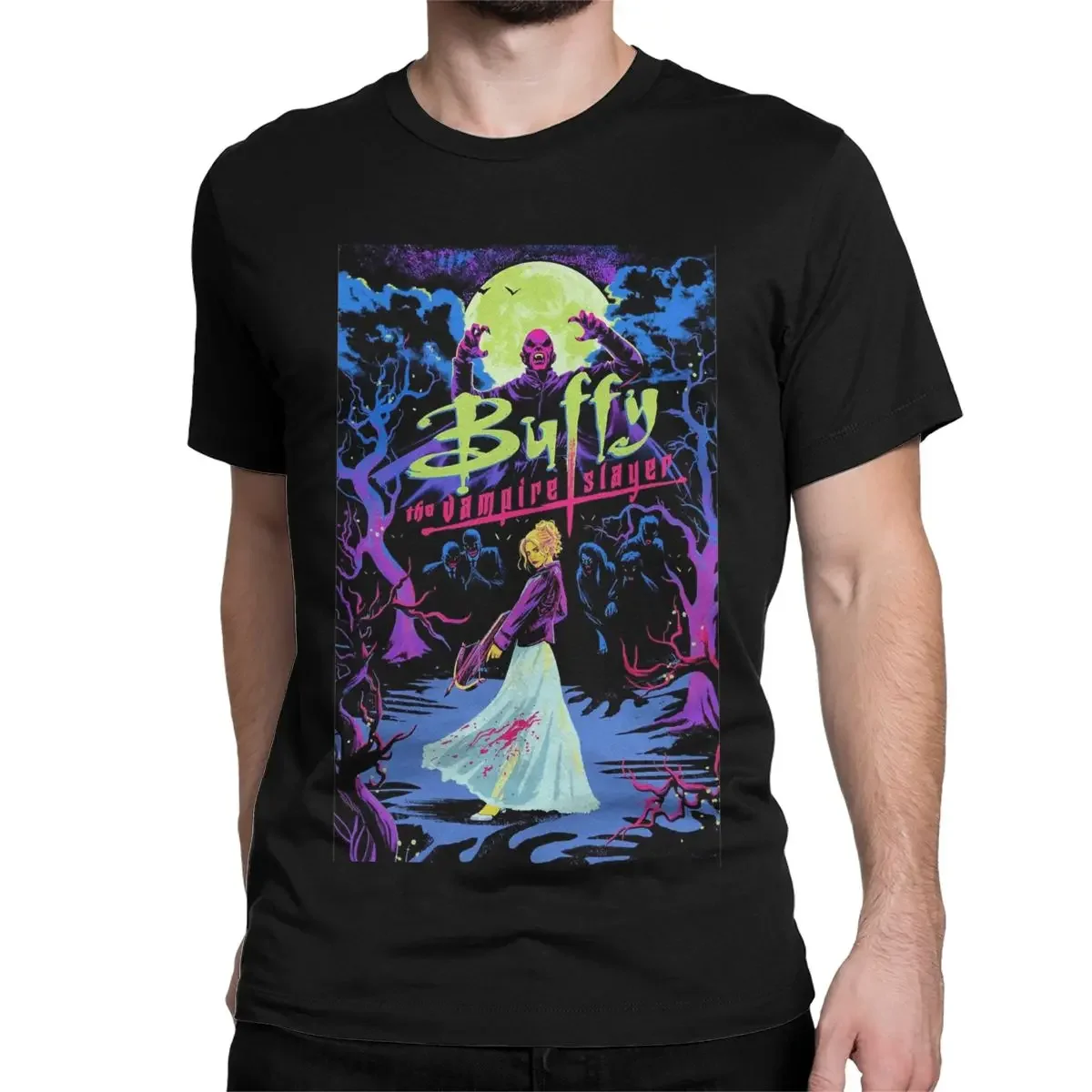 بافي مصاص الدماء القاتل الفن تيشيرتات للرجال والنساء ، تي شيرتات قطنية ، رقبة مستديرة ، أكمام قصيرة ، ملابس حفلات عتيقة