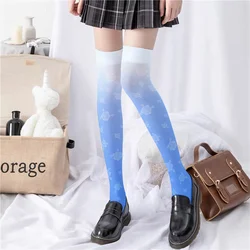 Sexy Gradient Color Printing Long Socks Summer Women Over Knee Thigh High Over The Knee Women's Stockings Ladies Knee Socks