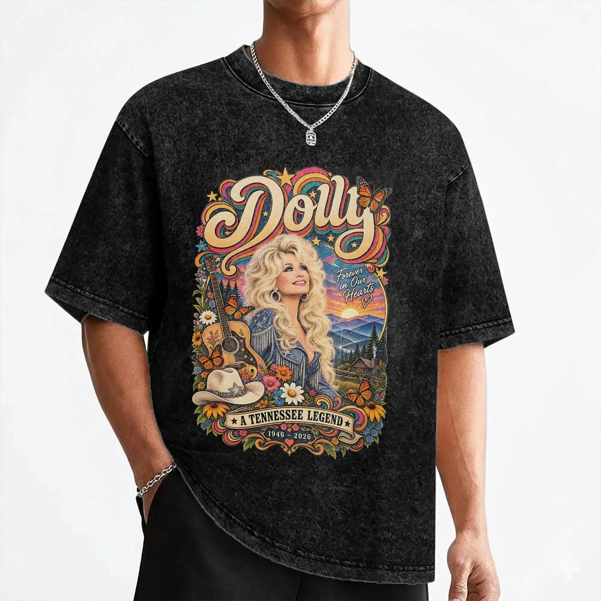 Singer D-Dolly Parton T Shirts Washed 100% Cotton Street T-Shirt  Vintage Men Women Streetwear Printed Tees