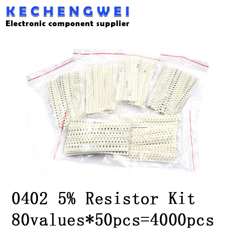 

4000pcs 0402 SMD Resistor Kit Assorted Kit 10ohm-1M ohm 5% 80valuesX 50pcs=4000pcs Sample Kit