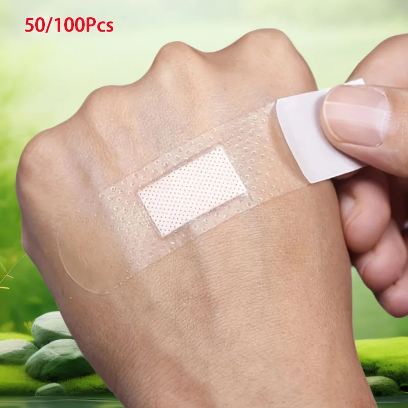 

50 шт./100 шт. водонепроницаемые бинты, семейные прозрачные клейкие бинты для ухода за ранами, пальцев, локтей, коленей и пяток, остановки на коже
