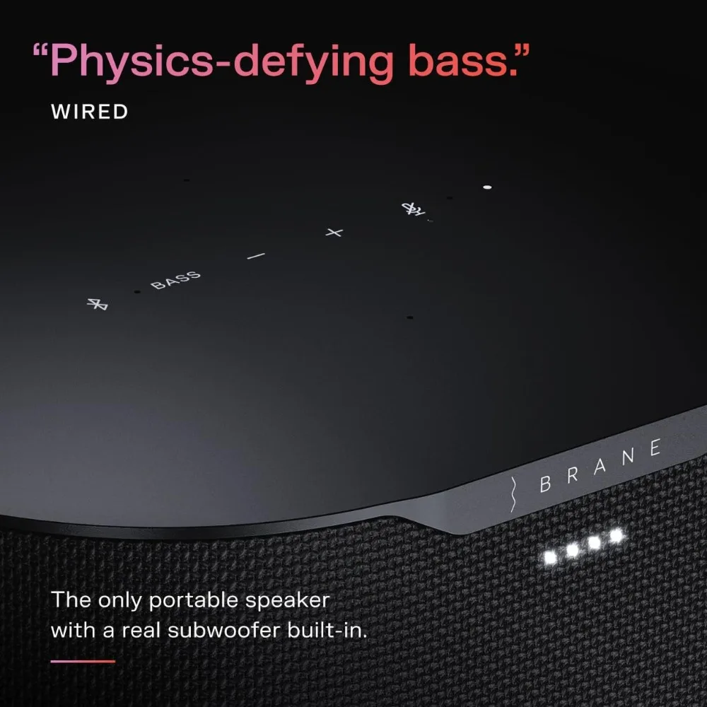 Brane X slimme luidspreker, draagbare draadloze Bluetooth-luidspreker, interne RAD-subwoofer, 12 uur afspelen, waterdicht IP57
