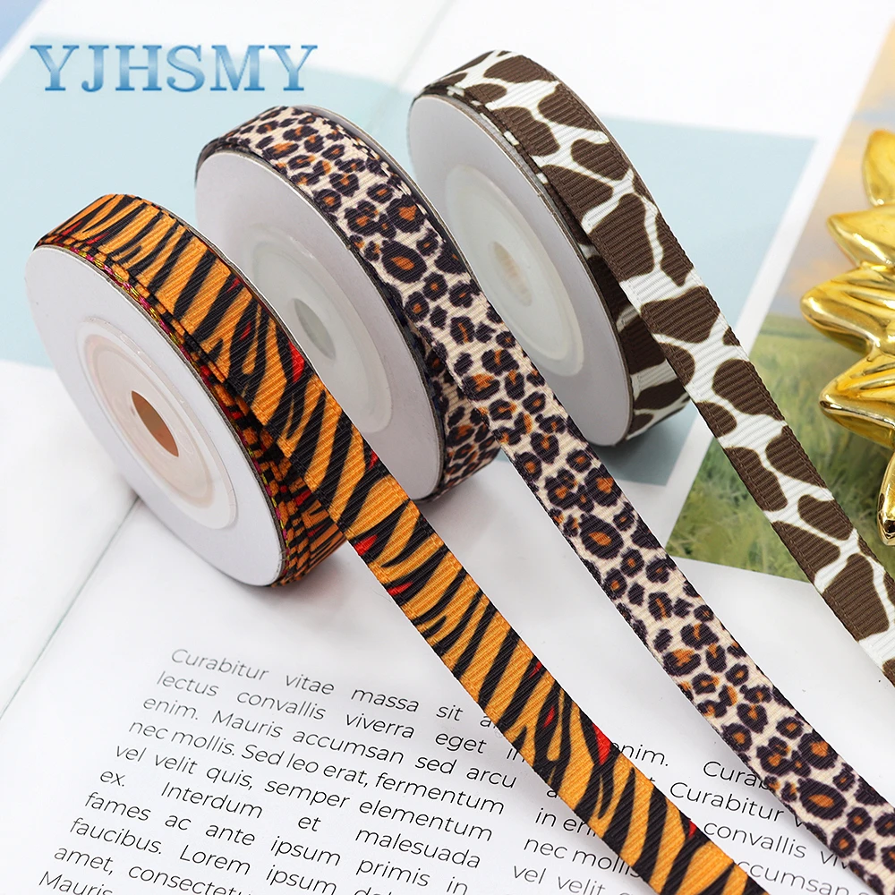 Animal Prints Grosgrain Ribbon Safari Animal Leopard Zebra Tiger Giraffe Print Polyester Ribbon Crafts for Wreath Home Decor