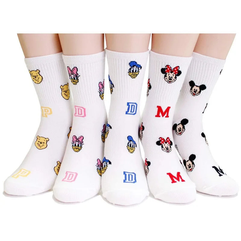 

Cute Cartoon Combed Cotton Socks Mickey Minnie Daisy Donald Winnie Piglet Print White Funny Harajuku Fashion Kawaii Girl Sock