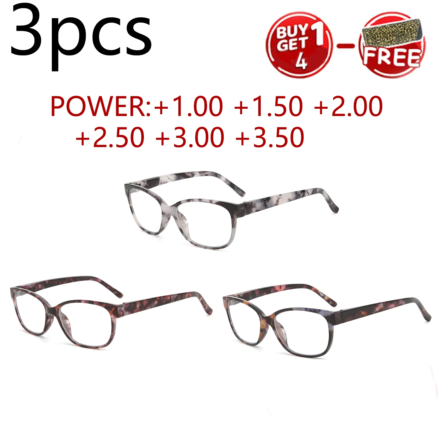3 Stück Anti-Blaulicht-Lesebrille mit Katzenaugenmuster, 3 Schildpattfarben, Federscharniere, bequeme Passform, Leistung 1,00 – 3,50