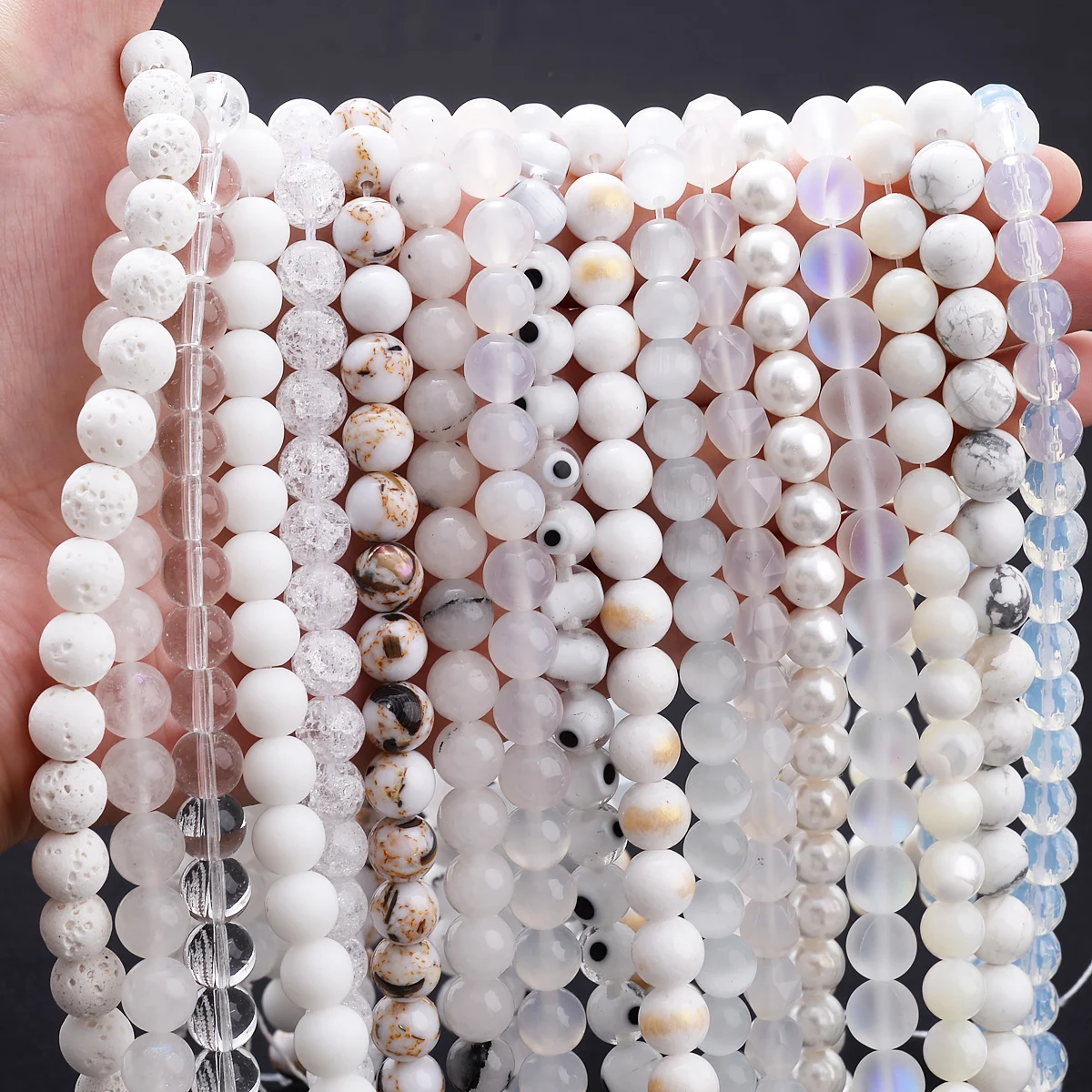 Natural White Agates Jades Lava Howlite Crystal Stone Beads Round Loose Spacer Beads For Jewelry Making DIY Bracelet Accessories