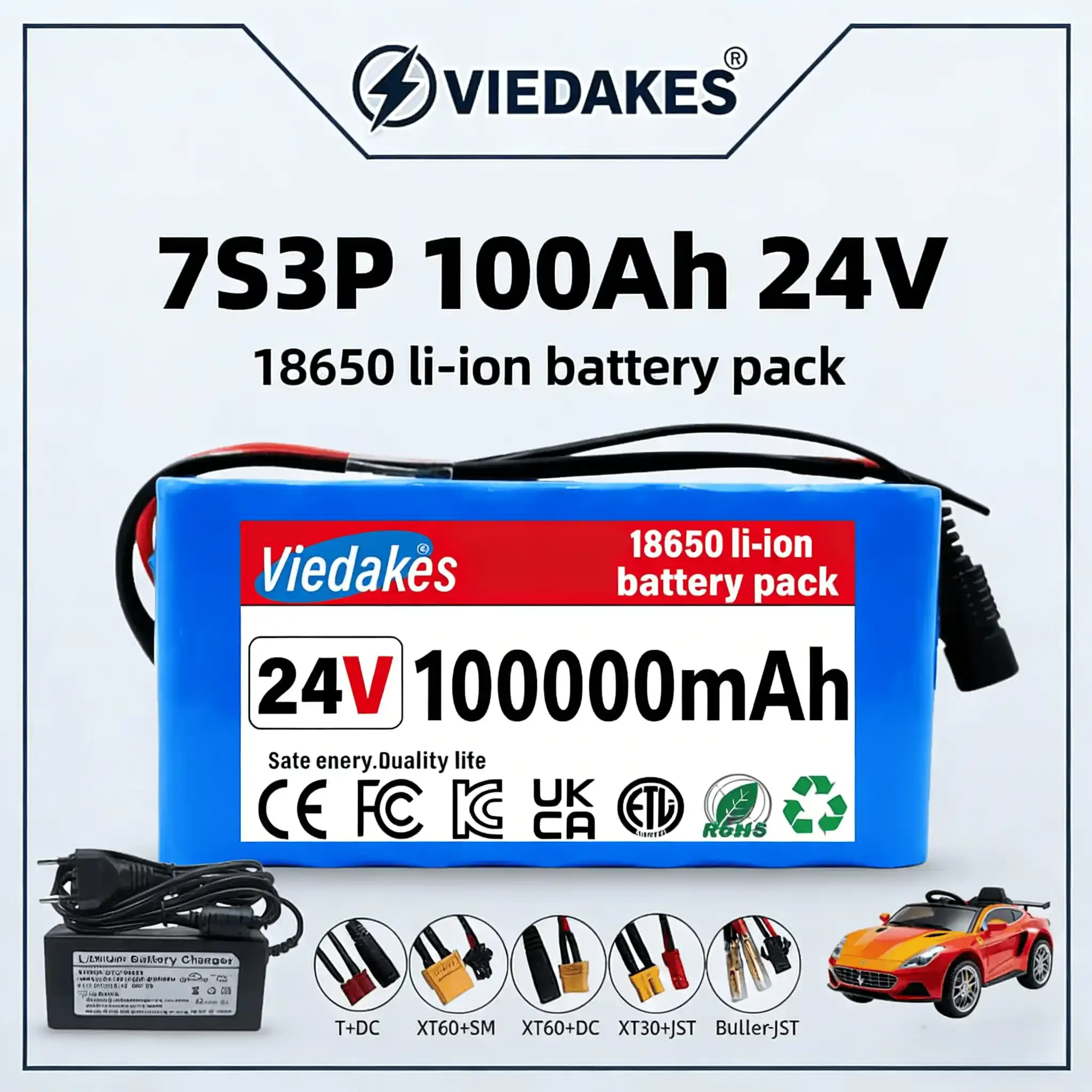 

High capacity 24V 7S3P Lithium Battery 18650 100Ah Rechargeable Pack Waterproof BMS Protection 29.4V 2A Charger 24V 리튬 배터리