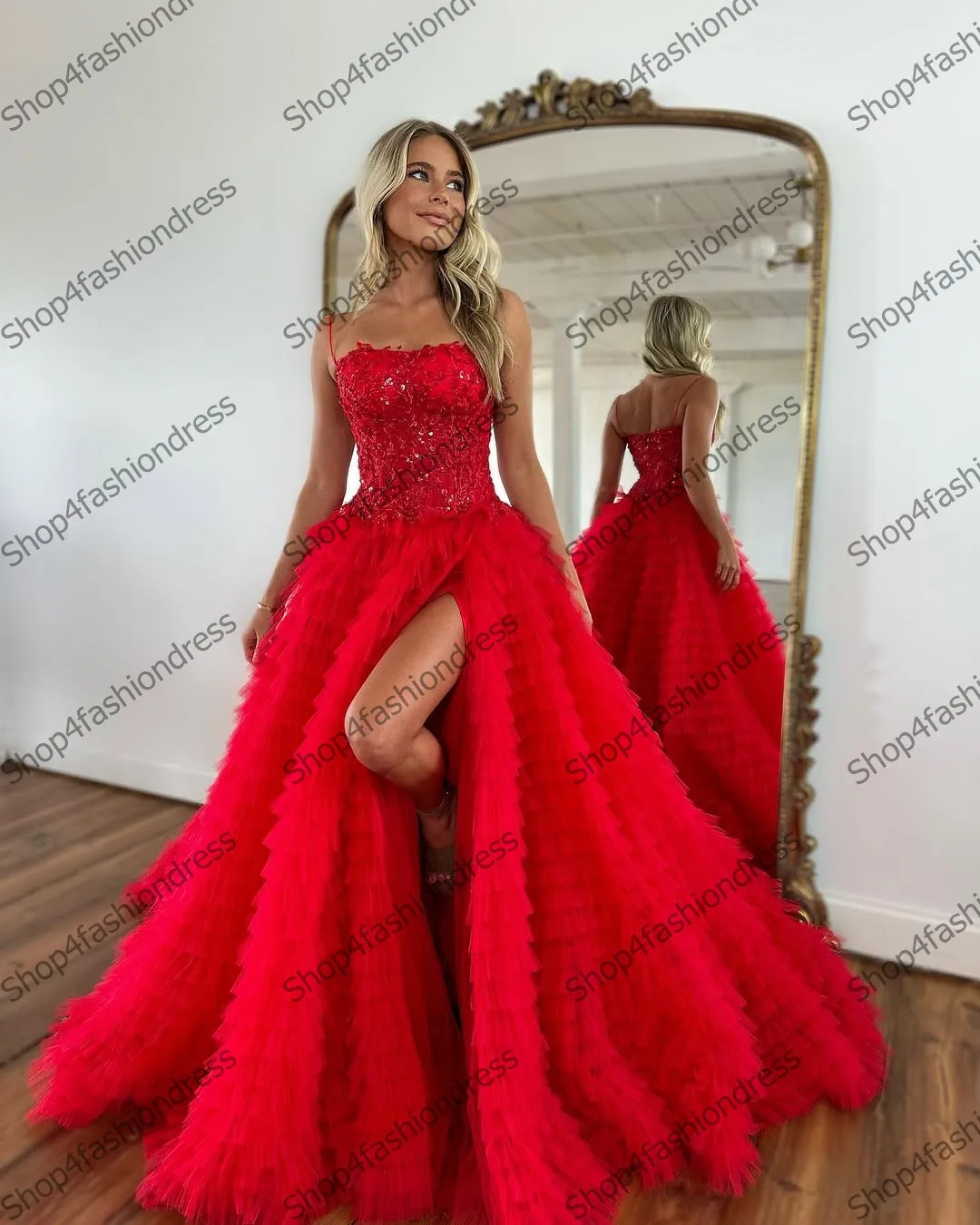 สายสปาเก็ตตี้Tulleพรหมชุดเซ็กซี่สูงเลื่อมลูกไม้ชุดราตรีอย่างเป็นทางการสําหรับโอกาสพิเศษ,ชุดปาร์ตี้สตรี