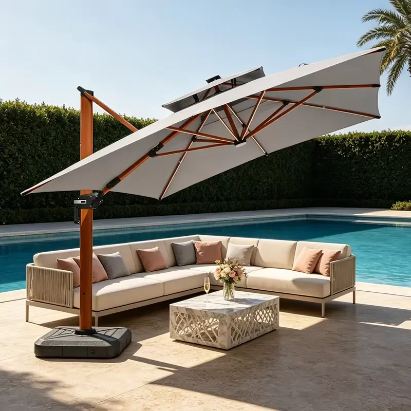 Outdoor Furniture Aluminum Umbrella 4*3M Modern Design for Restaurant Market Pool & Cafe Use
