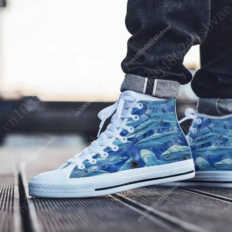 

Shark Shoes High Top Shoes Mens Womens Teenager Sneakers Canvas High Quality Outdoor Daily Sneaker Custom Made Couple Shoe