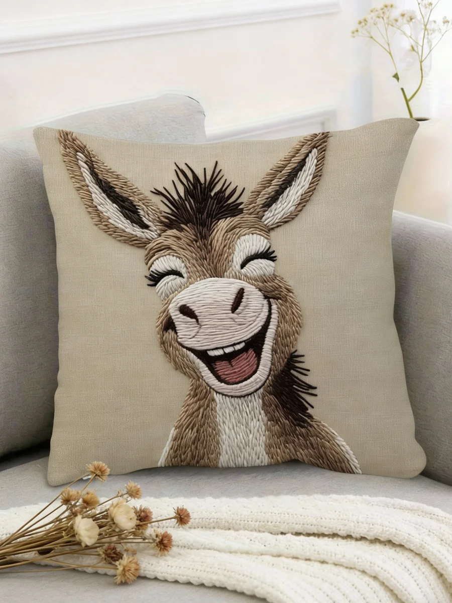 Cute Donkey Print Pillowcase - Perfect for Living Room and Bedroom Decor, Ideal Holiday Gift (Pillow Insert Not Included)
