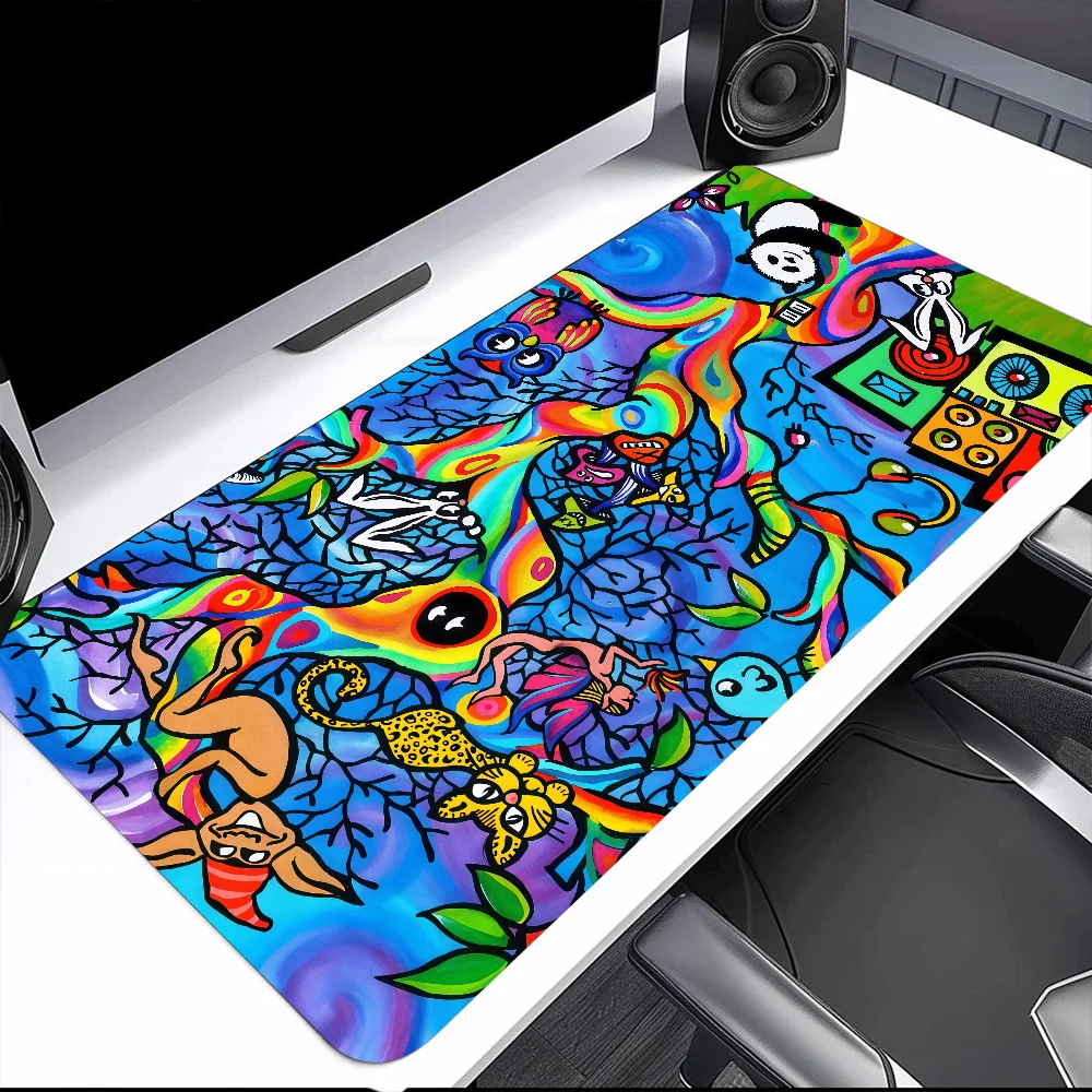 Art Psychedelic Geometrical Colorful Mouse Pad Large Desk Mat Keyboard Ergonomic Office Rubber PC Non-slip Anti-fray Home Custom
