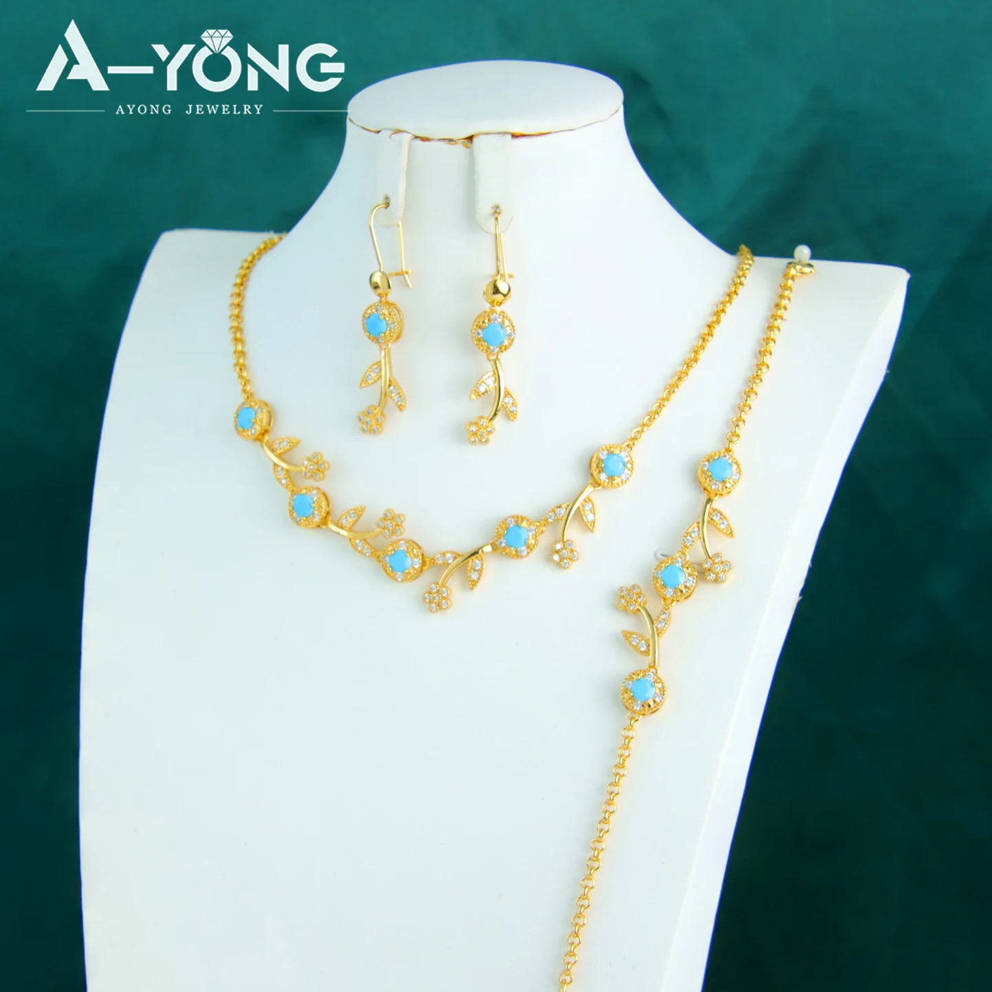 Luxus Brasilianisches Gold Zirkonia Schmuckset 21k vergoldet Nigeria Braut Hochzeit Halskette Marokkanische Frauen Vintage Heiraten Schmuck – Detail 3