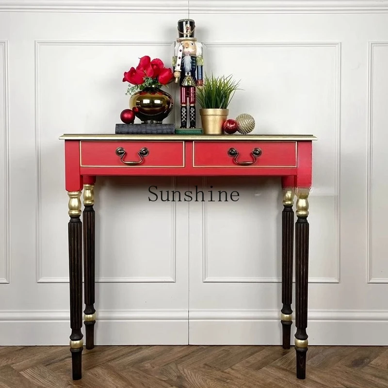 

French retro xuangantai solid wood against the wall to enter the home light luxury high sense red foyer