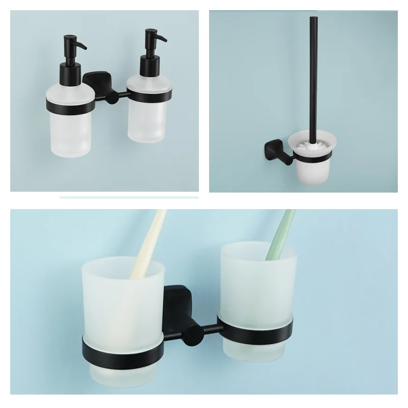 Matzwarte badkameraccessoires set wandmontage roestvrijstalen kledinghaak toiletrolhouder handdoekstang hardware hanger