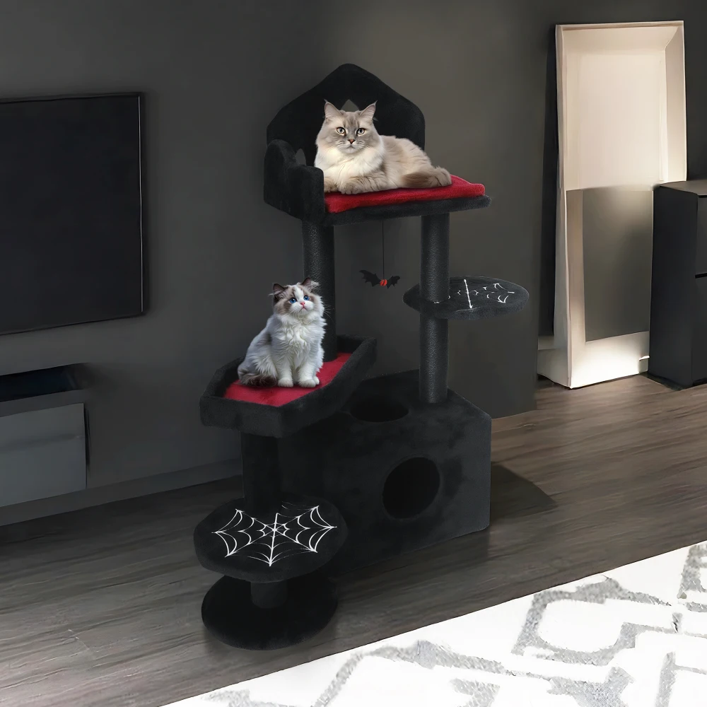 

Cat Tree, Cat Climbing Frame, Multi-Level Cat Tower, Tower Hammock Bed, Scratching Post, Cozy Cat Condo, Black Gothic, Apartment