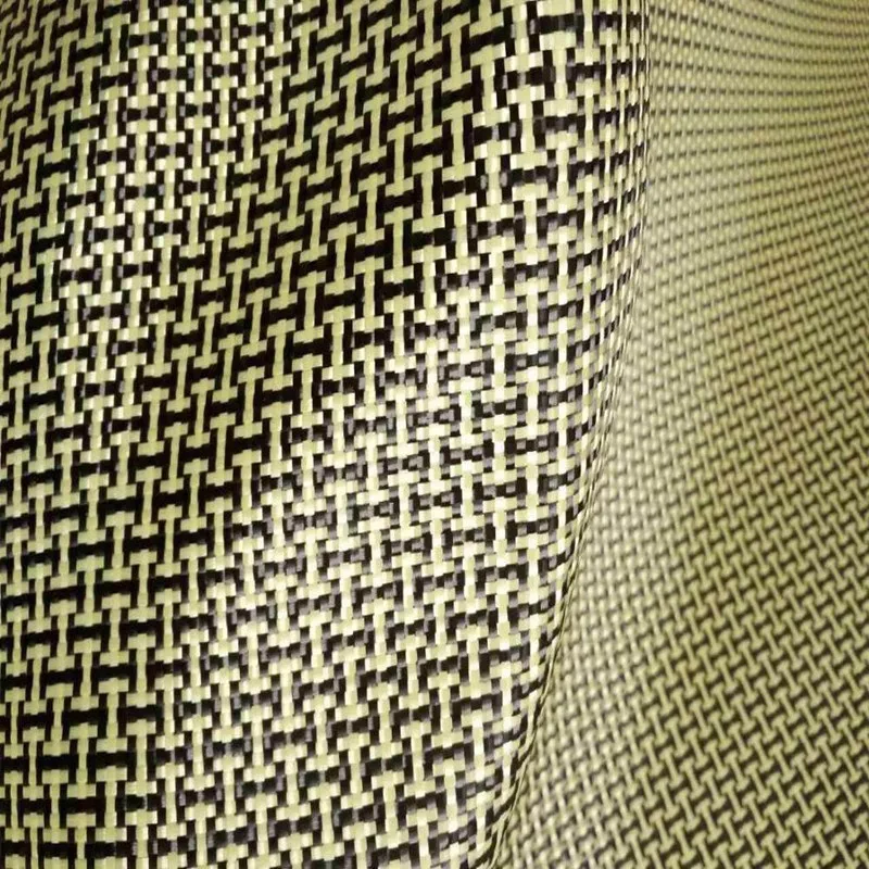 1100D / 3K 200gsm Yellow Kevlar & Carbon fiber mixed Fabric Plain Hybrid Carbon Kevlar Cloth 12\