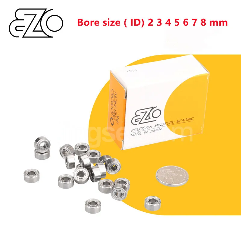 

10pcs JAPAN EZO stainless steel bearing bore size（ID) 2 3 4 5 6 7 8 mm high precision miniature deep groove ball bearings