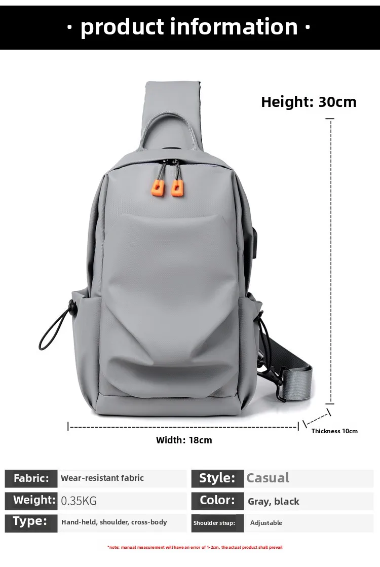 New Korean-style Men's Fashionable Chest Bag, Lightweight Outdoor Casual Multi-functional Crossbody Single-shoulder Bag Mens Bag