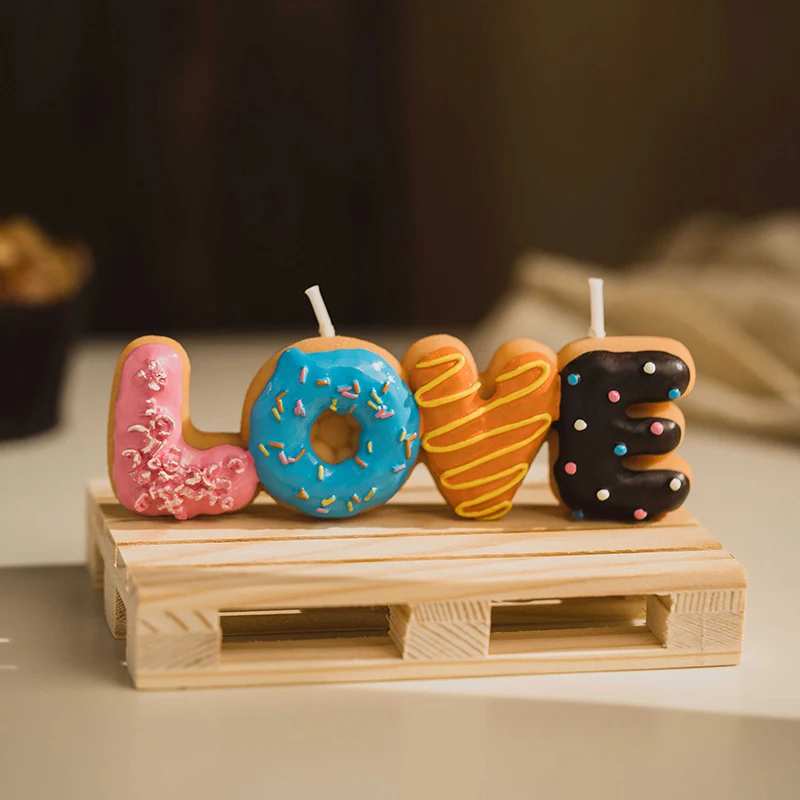 Simulation Donut Birthday Candle LOVE Alphabet Candles Romantic Proposal Party Anniversary Decoration Cute Donuts Letter Candles