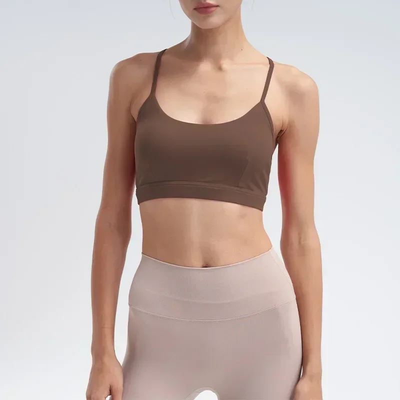 Neues verstellbares nacktes Sport-Tanktop für Damen im Sommer mit Brustkissen, Sport-Yoga-Top