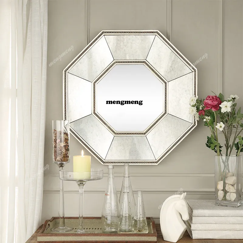 New design Entrance octagonal dining side decorative fireplace mirror bathroom bathroom mirror creative background wall mirror