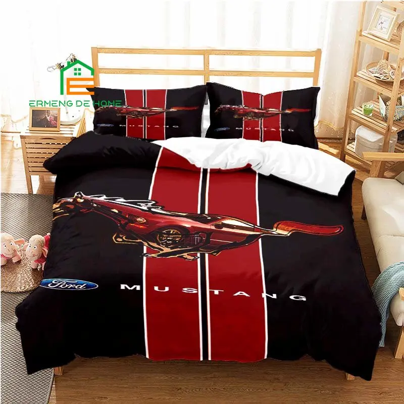 Mustang Racing Car Pattern Duvet Cover Set Bedding for Aldult Kids Bed Set Game Quilt Cover Comforter Cover Bedding Set