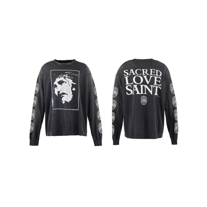 Long Sleeve Washed T-Shirt Casual Cotton Outdoor Wear for Men Comfortable Loose Fit Love Saint Design Spring Season Fashion