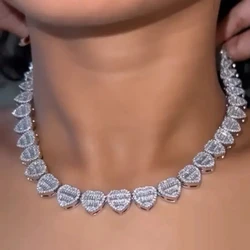 Iced Out Shine Crystal Heart Necklace for Women Bling Hip Hop Choker Cuban Chain Fashion Jewelry Valentine's Day Gift New 2024