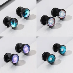 1 Pair of fashionable colorful space elements men's earrings, punk starry sky style women's earrings