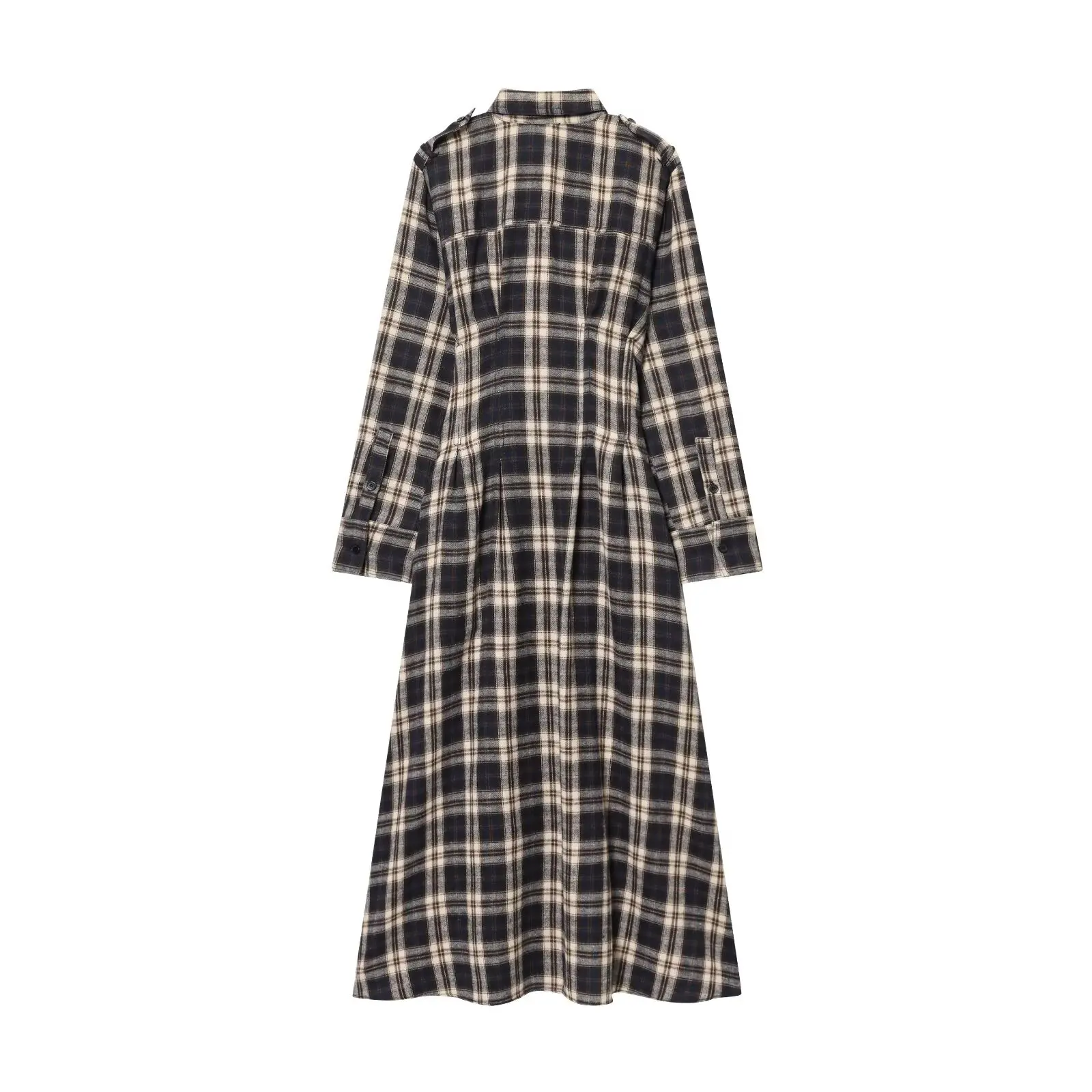 JNLEAOG Herfst Nieuwe Sle vrouwen Midi Dr Ontwerp Ele Gevouwen Plaid Dr Straight Cut Lange Sve Loose Fit Casual Wear