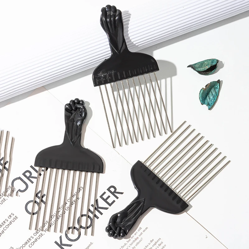 Black Metal African American Pick Afro Comb for Hairdressing Styling Tool Salon