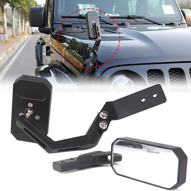 

1 pair Auxiliary Rearview Mirror for Jeep Wrangler JK JL 2007-2022 Aluminum Alloy Front Engine Hood Blind Spot Mirror