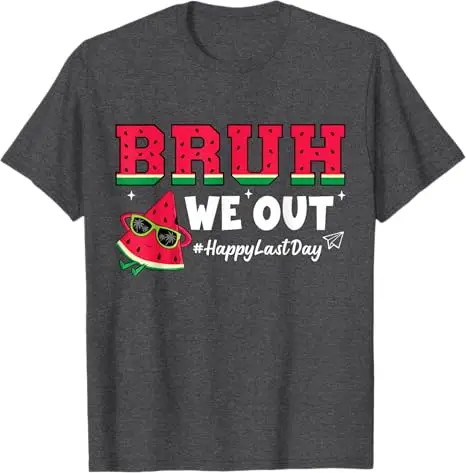Lustiges Wassermelonen-T-Shirt „Bruh We Out Happy Last Day Teacher Student“ – Sommermode, Urlaubskleidung, Y2K Streetwear, Ferien-T-Shirt – Detail 5